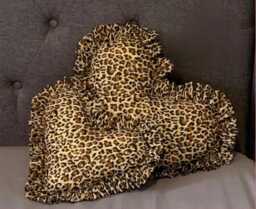 Luxury Handmade Frilled Leopard Pillow Heart Cushion Plush Decor With Ruffles & Pink - thumbnail 1