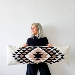Extra Long Lumbar Pillow - Oversized Pillow Cover Decorative Throw Pillow, Black Beige Pillow, Boho Farmhouse - thumbnail 3
