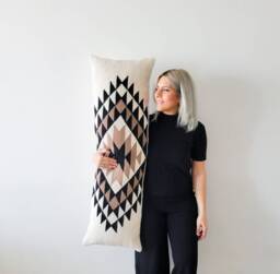 Extra Long Lumbar Pillow - Oversized Pillow Cover Decorative Throw Pillow, Black Beige Pillow, Boho Farmhouse