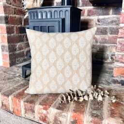 1539. Bagru Beige Linen Block Print, Blend Cushion Cover, Various Sizes - thumbnail 1