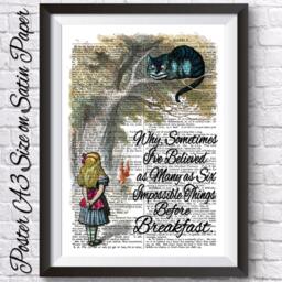 Poster Dictionary Book Page Background Alice in Wonderland & Cheshire Cat Quote. Wall Decor Poster Print Art - thumbnail 2