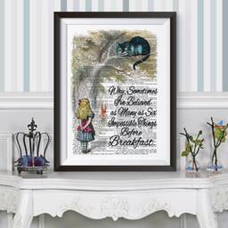 Poster Dictionary Book Page Background Alice in Wonderland & Cheshire Cat Quote. Wall Decor Poster Print Art - thumbnail 1