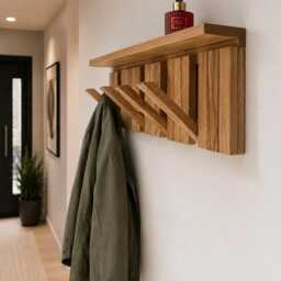 Oak Flip Hook Coat Rack Wall Mounted - Handmade in The UK - thumbnail 4
