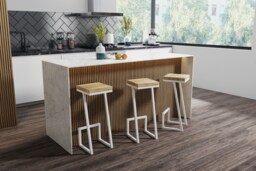 Ulf Wooden Stool, Oak Wood, Different Colors Of Metal Frame, Industrial Bar Kitchen Chair, Handmade - thumbnail 1