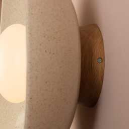 Speckled Cream Gloss Xl Dawn Wall Light Sconce in Ceramic & Oak - thumbnail 2