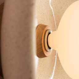 Speckled Cream Gloss Xl Dawn Wall Light Sconce in Ceramic & Oak - thumbnail 3
