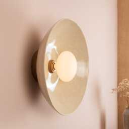Speckled Cream Gloss Xl Dawn Wall Light Sconce in Ceramic & Oak - thumbnail 1