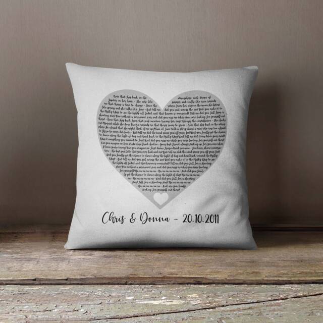Custom Song Lyrics Heart Cushion - Personalized Wedding Anniversary Gift Throw Pillow With Any - image 1