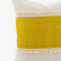 Handmade Hemp Throw Pillow - Yellow Stripe, Tassel Fringe, 20x20 - thumbnail 2