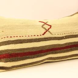 Handmade Wool Kilim Lumbar Pillow Cover, Turkish Boho Accent - 12x24 Inch - thumbnail 2