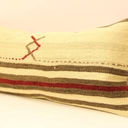 Handmade Wool Kilim Lumbar Pillow Cover, Turkish Boho Accent - 12x24 Inch - thumbnail 3