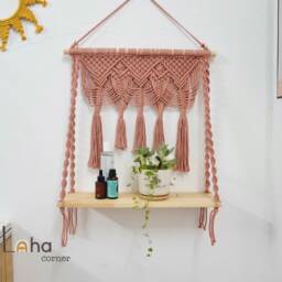 Hanging Plant Shelves, Handmade Floating Macram?? Shelf, Ledge Home Decor Housewarming Gift, Rustic Wood Wall Storage Shelve - thumbnail 2