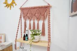Hanging Plant Shelves, Handmade Floating Macram?? Shelf, Ledge Home Decor Housewarming Gift, Rustic Wood Wall Storage Shelve - thumbnail 1