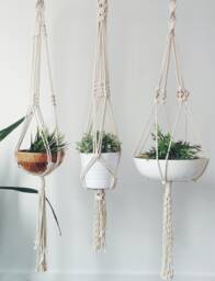 Handmade Macrame Plant Hanger Natural Cotton Rope, Indoor Hanging Planter - thumbnail 1