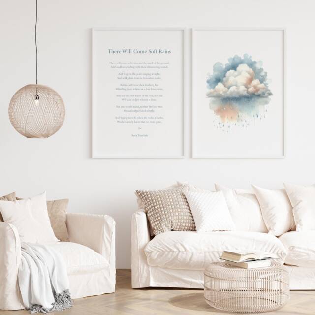 There Will Come Soft Rains - Set Of 2 Prints Sara Teasedale Poem Abstract Literary Wall Art Classical Poetry Unframed - image 1