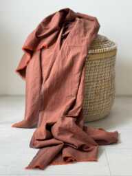 Vintage Linen Couch Throw Blanket Muted Copper Melange, Short Fringe