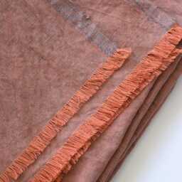 Vintage Linen Couch Throw Blanket Muted Copper Melange, Short Fringe - thumbnail 3