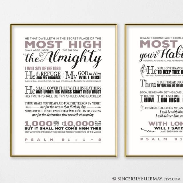 Psalm 91 Scripture Signs Printables, Psalms Based On Bible Verses Kjv - Now As Christian Wall Art Poster, Great Gift 40323 - image 1