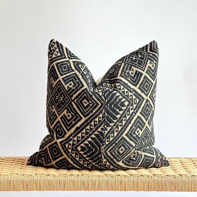 Black Neutral Tribal Hemp Hand Woven Natural Dye Color Lumbar Pillow Cover - image 1