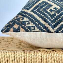 Black Neutral Tribal Hemp Hand Woven Natural Dye Color Lumbar Pillow Cover - thumbnail 3