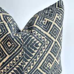 Black Neutral Tribal Hemp Hand Woven Natural Dye Color Lumbar Pillow Cover - thumbnail 2
