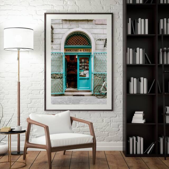 Bookstore & Cafe Art Print Cozy Literary Wall Decor - image 1