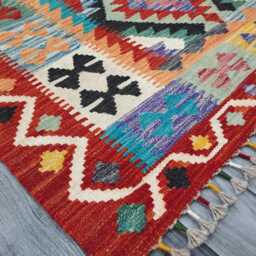 Multicolour Rug, Handmade Artisan Afghan Turkish Scandinavian Navajo Bohemian Flatweave Wool Kilim 141x109 cm - thumbnail 2