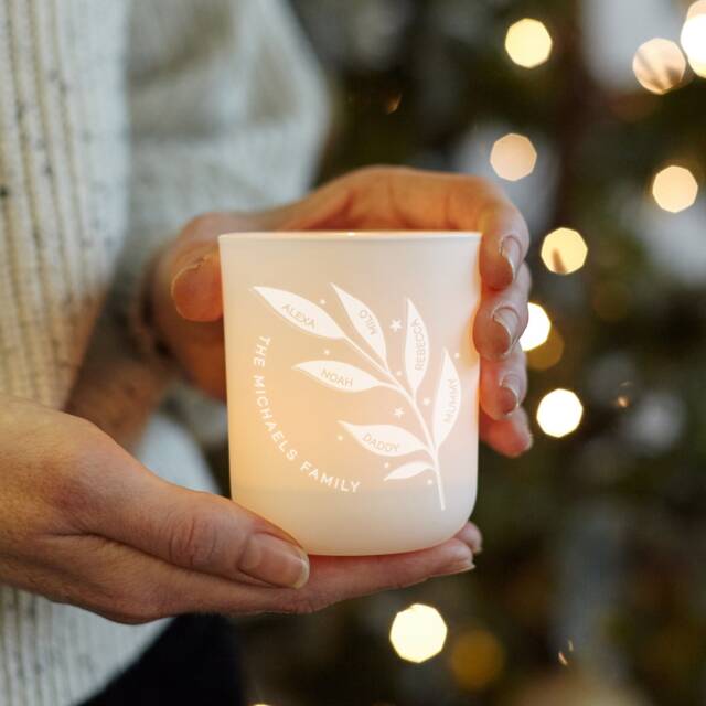 Christmas Gift For Mum - Family Tree Tealight Holder With Candles Personalised Gifts - image 1