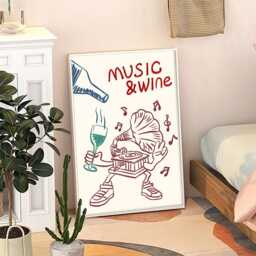 Music & Wine Print Art Canvas Poster, Trendy Wall Art, Kitchen Aesthetic Decor, Retro Home Printed Gift - thumbnail 3