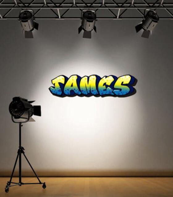 Personalised Graffiti Name Decal Yellow Green Blue Full Colour Kids Wall Sticker Teenager Bedroom - image 1