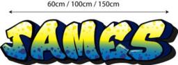 Personalised Graffiti Name Decal Yellow Green Blue Full Colour Kids Wall Sticker Teenager Bedroom - thumbnail 2