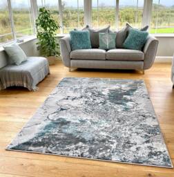 New Modern Duck Egg Blue Grey Splash Design Rug Colourful Silky Soft Good Quality Floor Area Mats UK