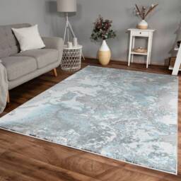 New Modern Duck Egg Blue Grey Splash Design Rug Colourful Silky Soft Good Quality Floor Area Mats UK - thumbnail 4
