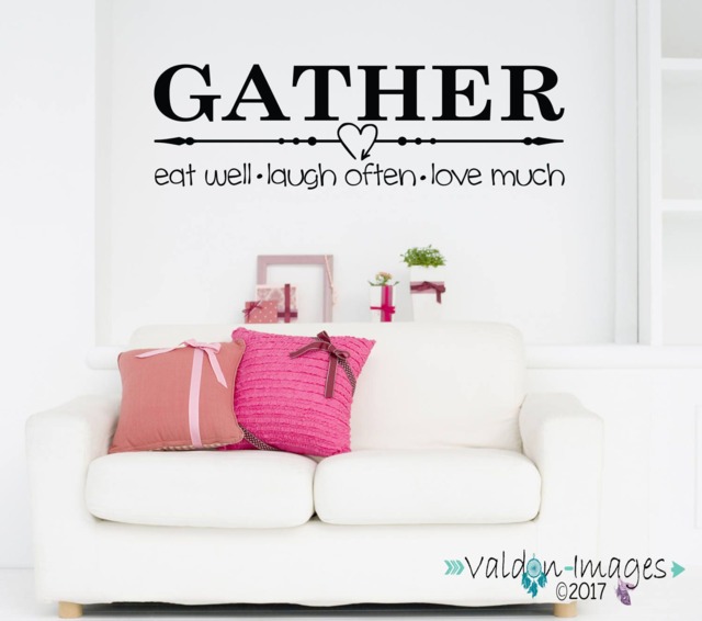Gather Quote Country Kitchen Wall Decal, Farmhouse Gift Ideas, Dinning Room Rustic Decor, Quotes - image 1