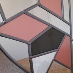 Artistic Boarder Wall Mirror, Round Pink Bathroom Geometric Style Mirror - thumbnail 3