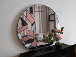 Artistic Boarder Wall Mirror, Round Pink Bathroom Geometric Style Mirror