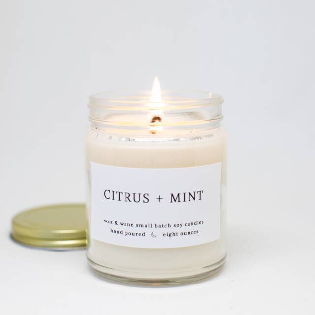 Citrus + Mint Soy Candle - Vegan Essential Oils, 8 Oz Mason Jar - image 1