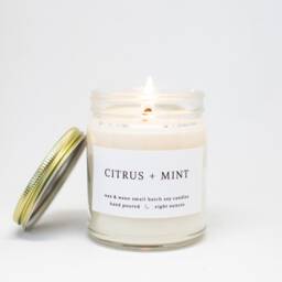 Citrus + Mint Soy Candle - Vegan Essential Oils, 8 Oz Mason Jar - thumbnail 3