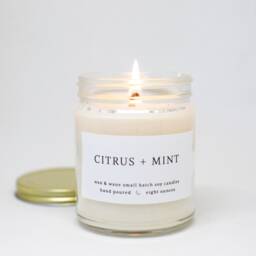 Citrus + Mint Soy Candle - Vegan Essential Oils, 8 Oz Mason Jar - thumbnail 2