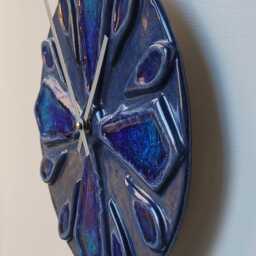 Unusual Hand Made Circular Blue Glazed Wall Clock With Inlaid Glass 25 cm Diameter - thumbnail 3