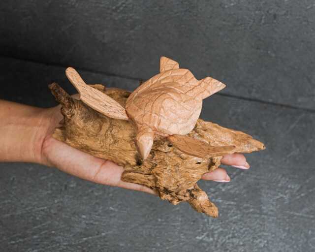 Hand Carved Wood Sea Turtle Statue 5 - image 1