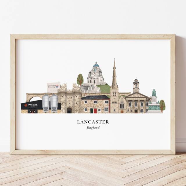 Lancaster Skyline Print, Cityscape, Wall Art, Gift, Illustration, Poster, Lancashire Gift - image 1
