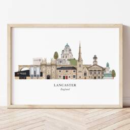 Lancaster Skyline Print, Cityscape, Wall Art, Gift, Illustration, Poster, Lancashire Gift - thumbnail 1