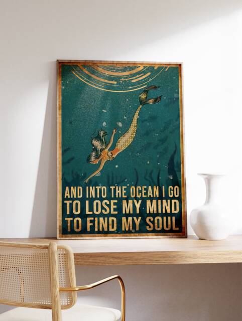 Into The Ocean I Go Poster, Spiritual Yoga Sea, Water, Travel, Vintage, Wall Art Decor, Birthday Gift Idea, A1/A2/A3/A4 - image 1