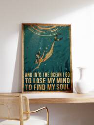 Into The Ocean I Go Poster, Spiritual Yoga Sea, Water, Travel, Vintage, Wall Art Decor, Birthday Gift Idea, A1/A2/A3/A4 - thumbnail 1