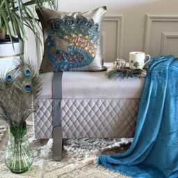 Art Silk Taupe Green Beaded Birds Pattern Traditional 24x24/26x26 Euro Sham Cover - Peacock - thumbnail 2
