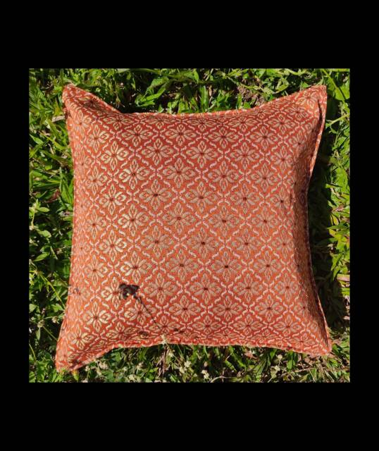 Orange Cushion Cover, Case, Hippie Sofa Pillow, Floral Pattern Cushion, Flower Design 18 Inch - image 1