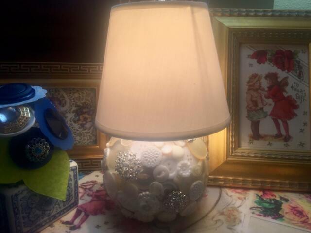 Button Lamp in White ~ Wedding Gift Bridal Shower Engagement Housewarming - For Her Woman - image 1