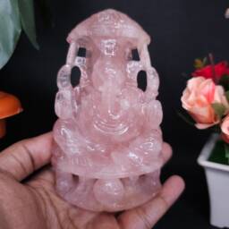 Rose Quartz Ganesh Statue - Pink Ganesha Hindu Idol Spiritual Healing Crystal Altar Gifts - thumbnail 2
