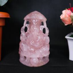 Rose Quartz Ganesh Statue - Pink Ganesha Hindu Idol Spiritual Healing Crystal Altar Gifts - thumbnail 3